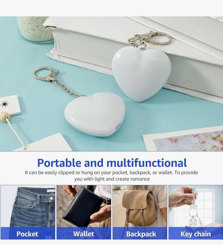 Glow-in-the-Dark Heart LED Keychain – Rechargeable Bag Charm & Emergency Light