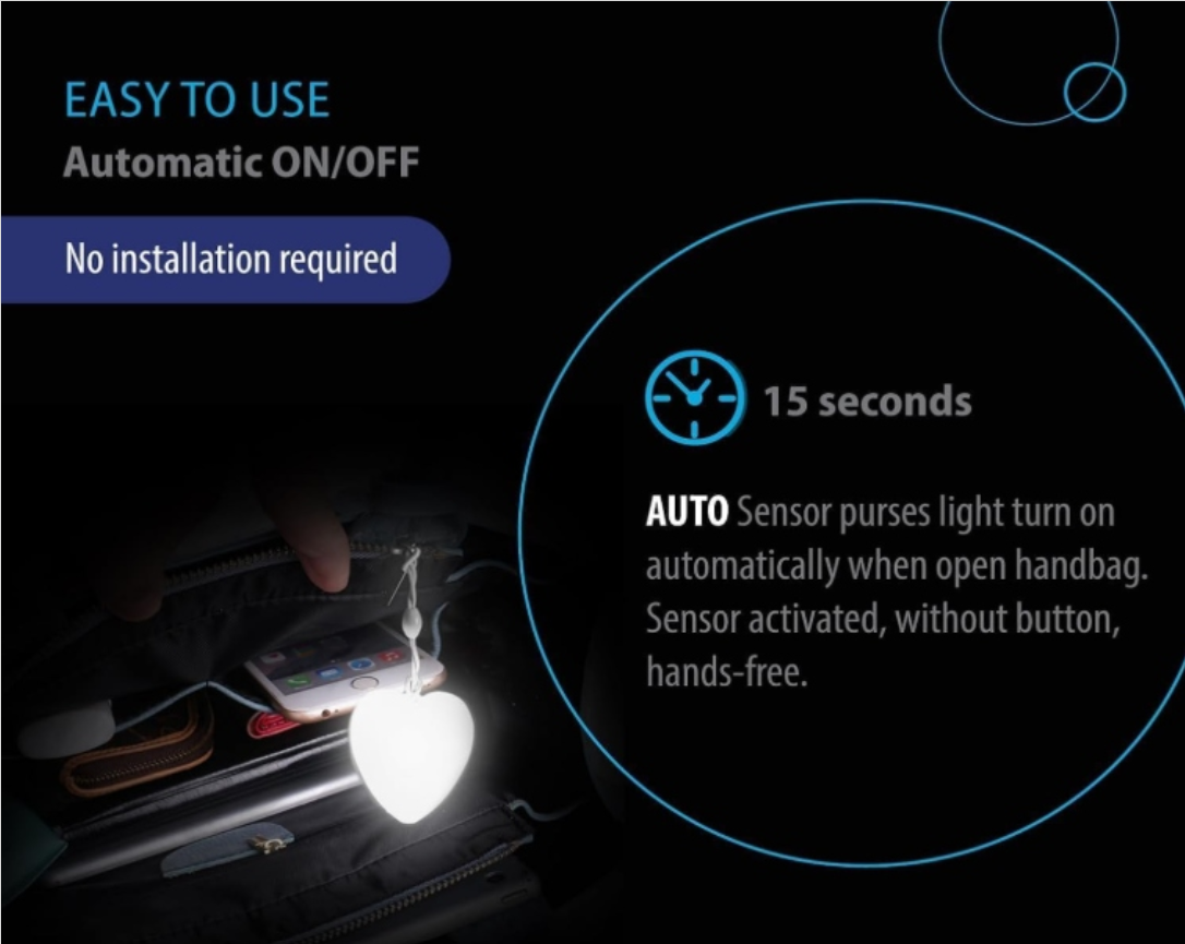 Glow-in-the-Dark Heart LED Keychain – Rechargeable Bag Charm & Emergency Light