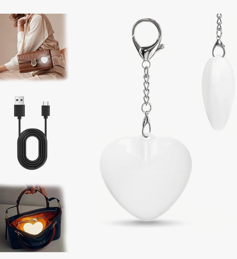 Glow-in-the-Dark Heart LED Keychain – Rechargeable Bag Charm & Emergency Light